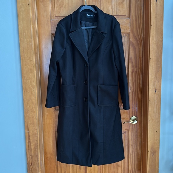 🦋Women's Big Notch Lapel Single Breasted Mid-Long Wool Blend Coat | Black | 2XL - Picture 4 of 6